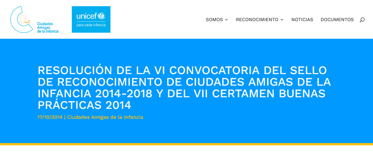 El Ayuntamiento de Torrelodones premiado en el Certamen de Buenas Prácticas, Derechos de la Infancia y Política Municipal 2014 por UNICEF