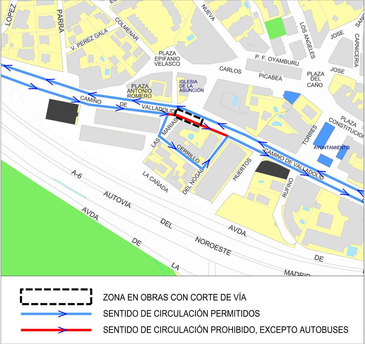 Corte de circulación en la C/ Camino de Valladolid